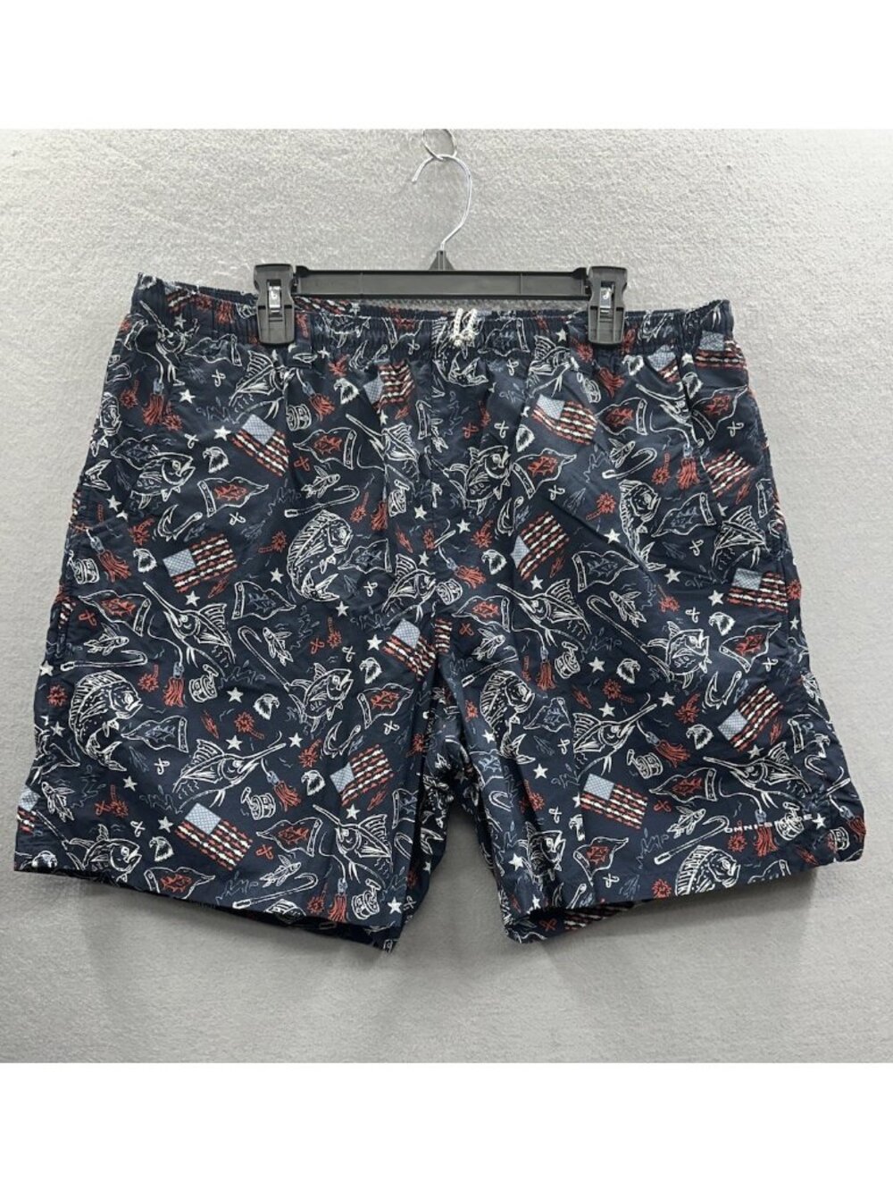 Columbia Swim Trunks Mens XL Omni Shade Navy Blue Nylon Quick Dry USA Flag Fish